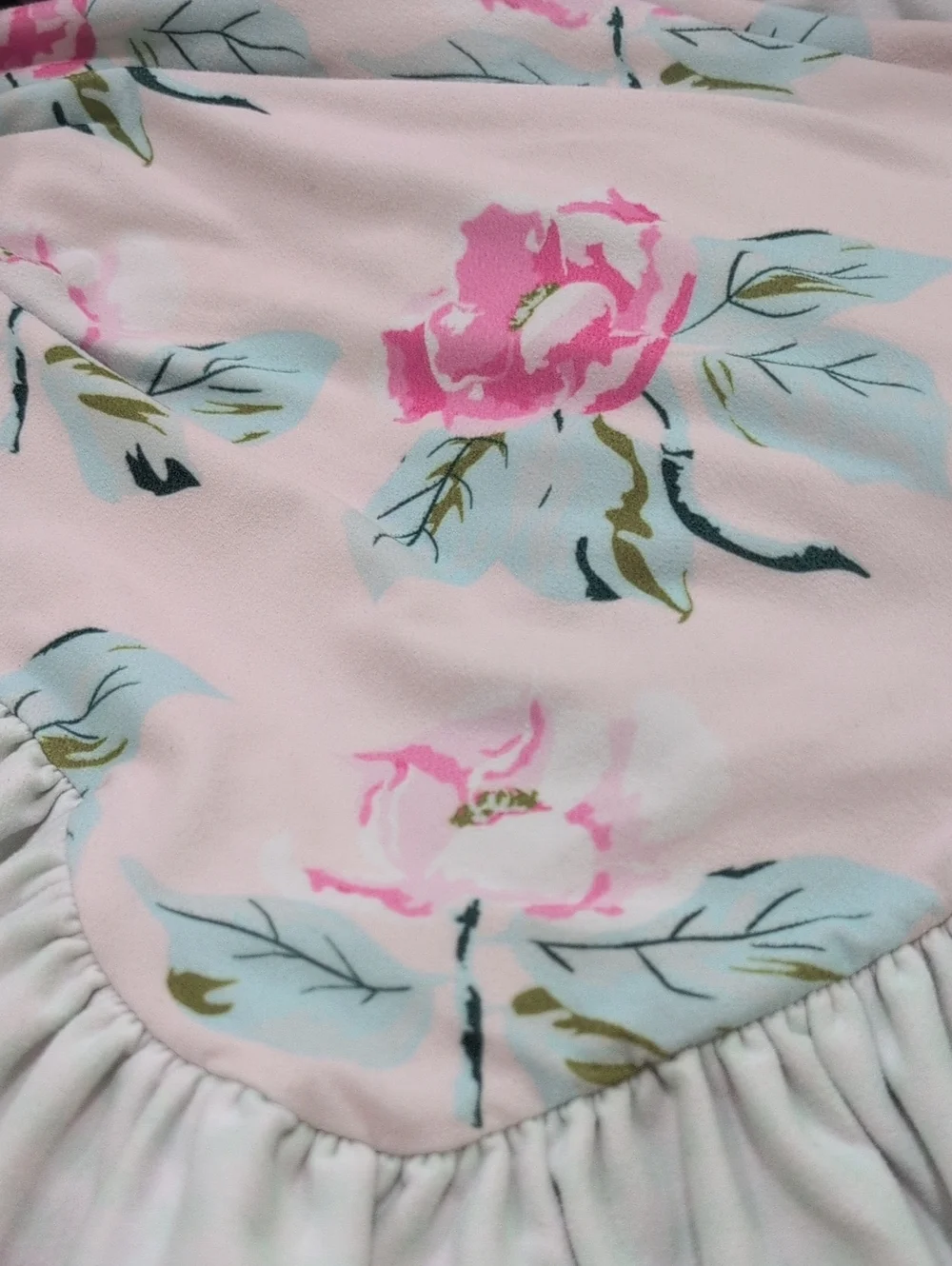 SWEET HONEY MAGNOLIA Floral Pink & Mint Baby Blanket with Ruffled Edge